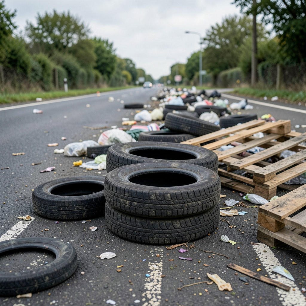 Shocking photo reveals 25 tonnes of waste dumped along A46 road